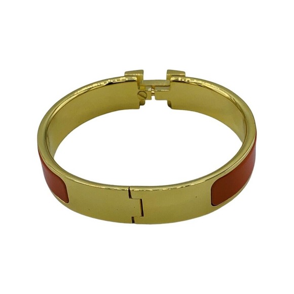 HERMES Clic H Narrow Bracelet Bangle Orange Enamel - Picture 4 of 6